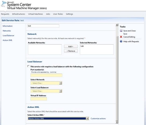 an action XML with the service role