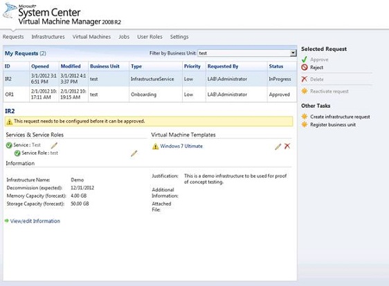 an action XML with the service role