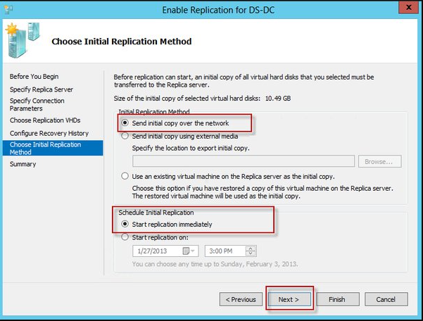 Send Initial Copy Over Network